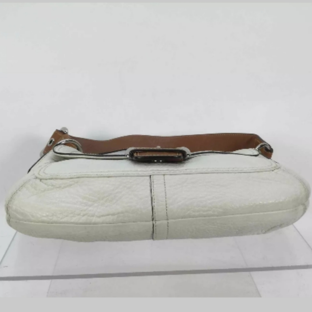 Coach White Textured Leather Brown Trim Handbag - Picture 4 of 15